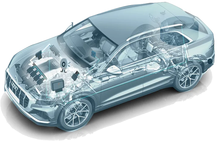 LPG components in car cutaway